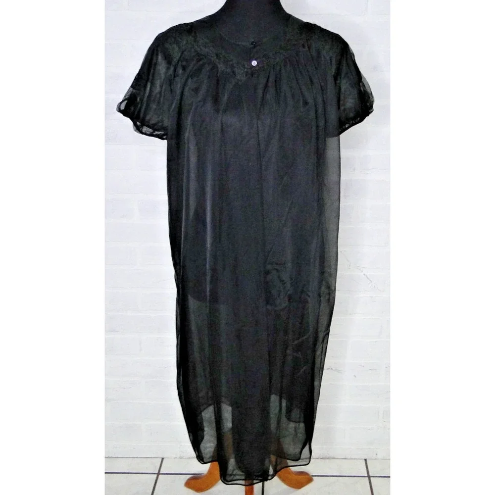 Vintage Kayser Black Chiffon Sheer Short Robe Peignior Lingerie Sz 34 USA Made